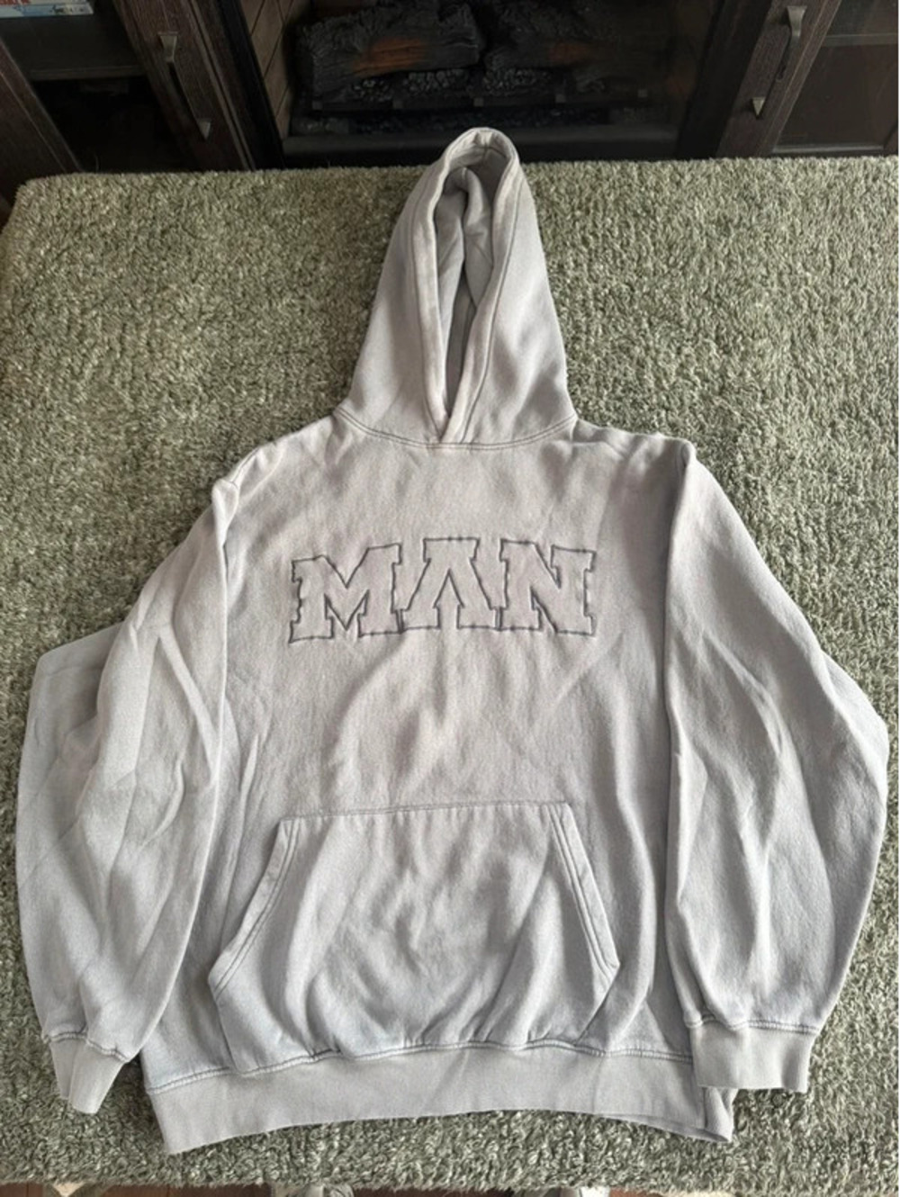 boohooMAN Gray Hoodie with MAN Embroidery, Size M